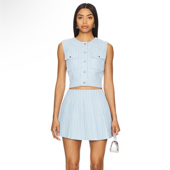 NWT Line & Dot Emmeline Tweed Boucle Revolve Mini Skirt in Sky Blue size large - Picture 3 of 10